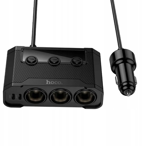 Φορτιστής Αυτοκινήτου Hoco με Διαχωριστή 2xUSB A + 2xUSB C + 3 Θύρες Αναπτήρα QC3.0 PD 240W Z64 Μαύρος