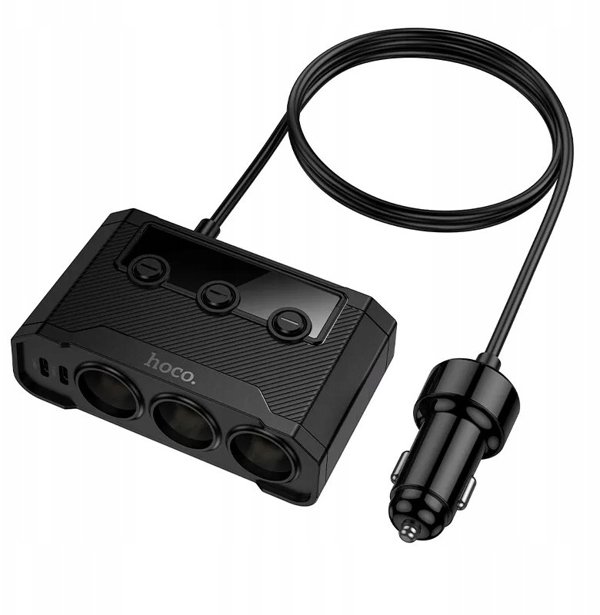 Φορτιστής Αυτοκινήτου Hoco με Διαχωριστή 2xUSB A + 2xUSB C + 3 Θύρες Αναπτήρα QC3.0 PD 240W Z64 Μαύρος