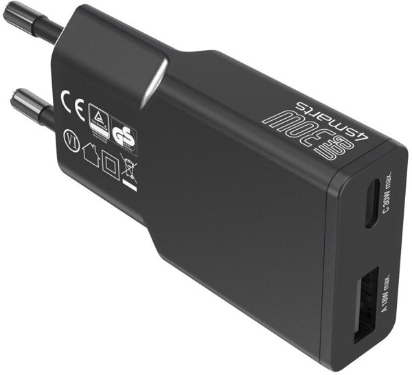 Φορτιστής δικτύου 4smarts FlatPlug Duos 30W GaN USB-C/USB-A μαύρος