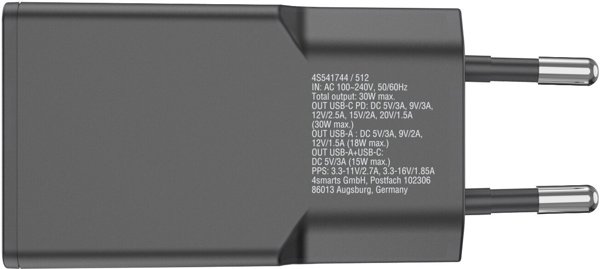 Φορτιστής δικτύου 4smarts FlatPlug Duos 30W GaN USB-C/USB-A μαύρος
