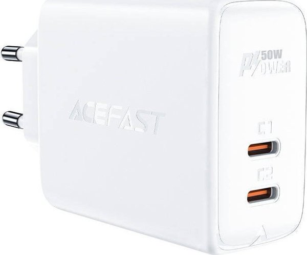 Acefast A29 Φορτιστής GaN, 50W, 2x USB-C, Power Delivery & PPS, Λευκός