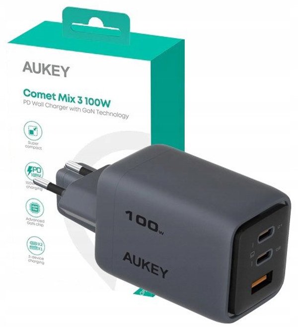 Aukey PA-C5 Φορτιστής Τοίχου 100W, Γκρι, 689323788217