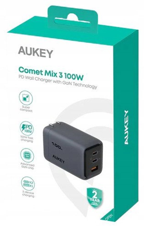 Aukey PA-C5 Φορτιστής Τοίχου 100W, Γκρι, 689323788217