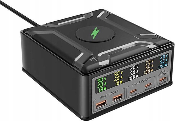 BlitzWolf BW-S28 Σταθμός Φόρτισης 260W, 2xUSB-A & 3xUSB-C, Με Ασύρματη Φόρτιση 15W, Μαύρο