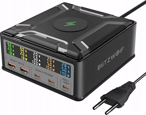 BlitzWolf BW-S28 Σταθμός Φόρτισης 260W, 2xUSB-A & 3xUSB-C, Με Ασύρματη Φόρτιση 15W, Μαύρο