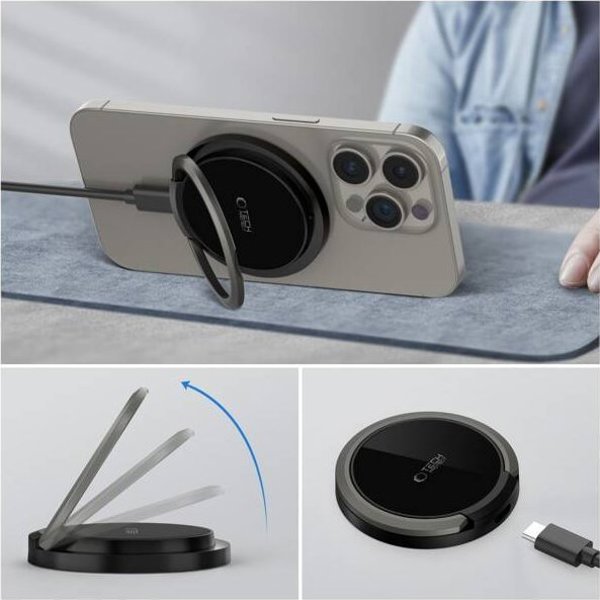Tech-Protect QI15W-A33 Μαγνητικός Ασύρματος Φορτιστής MagSafe 15W, Μαύρος, Καλώδιο 1m