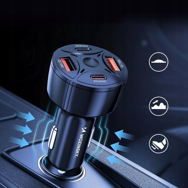 Ladowarka samochodowa Wozinsky WLS-04 60W 2xUSB-C 2xUSB-A czarna