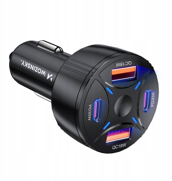 Ladowarka samochodowa Wozinsky WLS-04 60W 2xUSB-C 2xUSB-A czarna