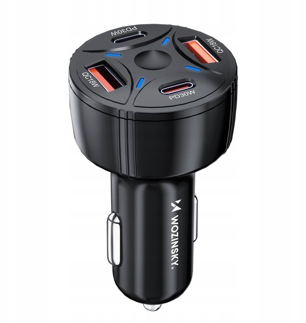 Ladowarka samochodowa Wozinsky WLS-04 60W 2xUSB-C 2xUSB-A czarna