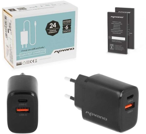 Ładowarka Movano GaN 30W USB-C PD + USB-A (black)