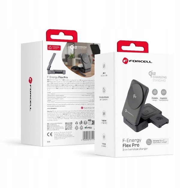 Ασύρματος Φορτιστής Forcell F-Energy 3σε1 Flex Pro Qi2 συμβατός με MagSafe (F-05) ασημί