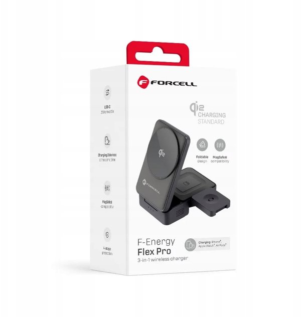 Ασύρματος Φορτιστής Forcell F-Energy 3σε1 Flex Pro Qi2 συμβατός με MagSafe (F-05) ασημί