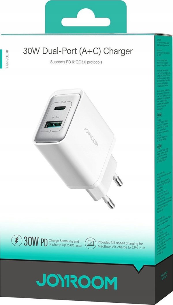 Φορτιστής JOYROOM Φορτιστής JOYROOM JR-TCF15 τοίχου USB-C / USB-A 30W - λευκός