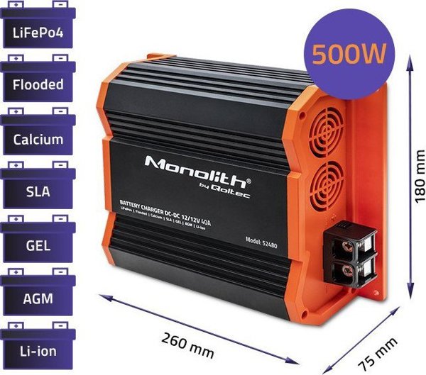 Φορτιστής Qoltec Φορτιστής Monolith DC-DC για μπαταρίες LiFePO4 AGM 12V-12V | 40A | 500W