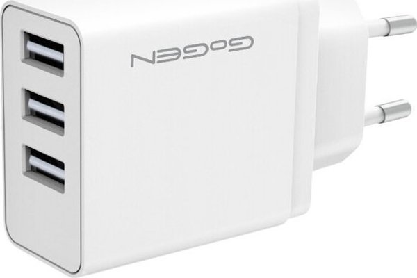 Φορτιστής Τοίχου GoGEN ACH301W, 3x USB, 15,5W, 3,1A, Λευκός