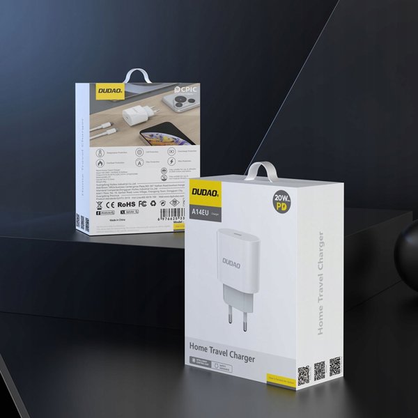 Dudao Φορτιστής Τοίχου A14EUC PD 20W USB-C με Καλώδιο Λευκός
