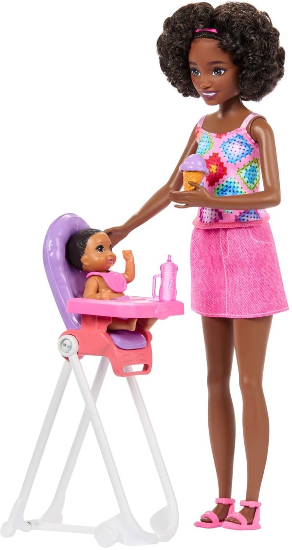 Κούκλα Barbie Skipper Νταντά με Καρεκλάκι Φαγητού και Μωρό, Σετ Παιχνιδιού JJB45/JKC16