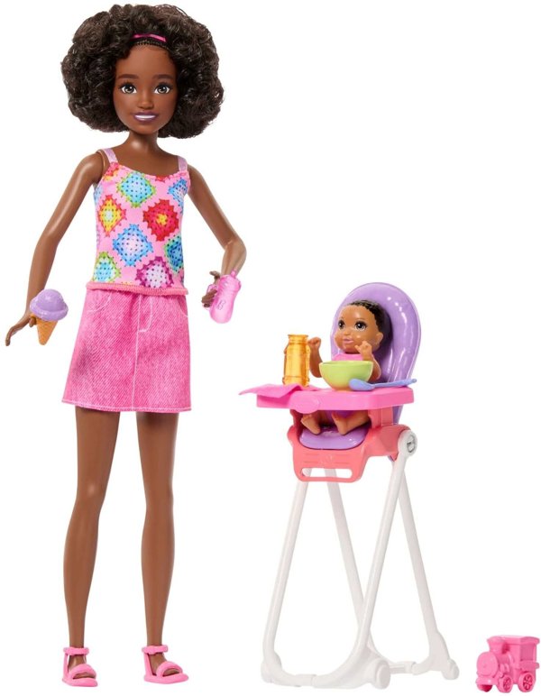 Κούκλα Barbie Skipper Νταντά με Καρεκλάκι Φαγητού και Μωρό, Σετ Παιχνιδιού JJB45/JKC16