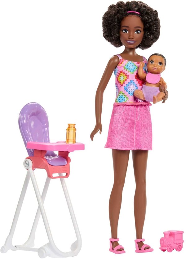 Κούκλα Barbie Skipper Νταντά με Καρεκλάκι Φαγητού και Μωρό, Σετ Παιχνιδιού JJB45/JKC16