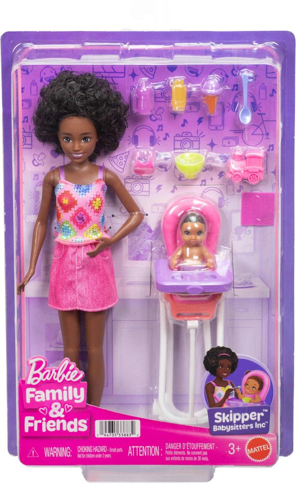 Κούκλα Barbie Skipper Νταντά με Καρεκλάκι Φαγητού και Μωρό, Σετ Παιχνιδιού JJB45/JKC16