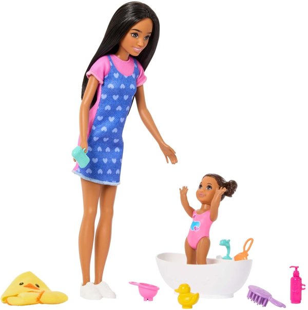 Κούκλα Barbie Skipper Νταντά με Μπανιέρα και Μωρό, Σετ Παιχνιδιού JJB43/JKC16