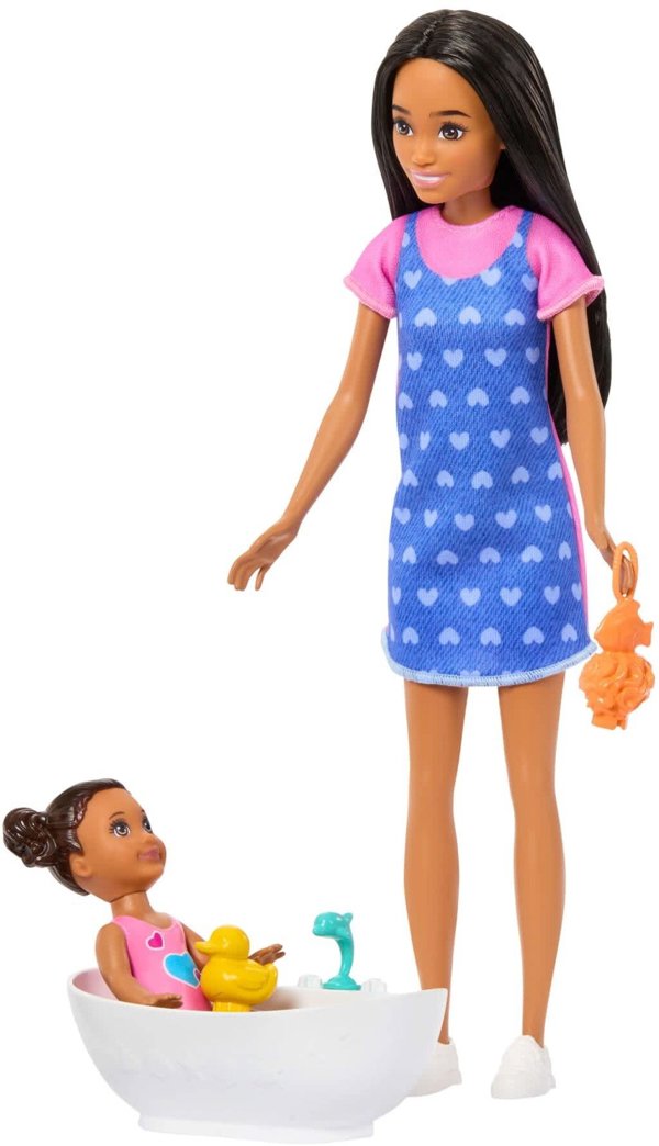 Κούκλα Barbie Skipper Νταντά με Μπανιέρα και Μωρό, Σετ Παιχνιδιού JJB43/JKC16