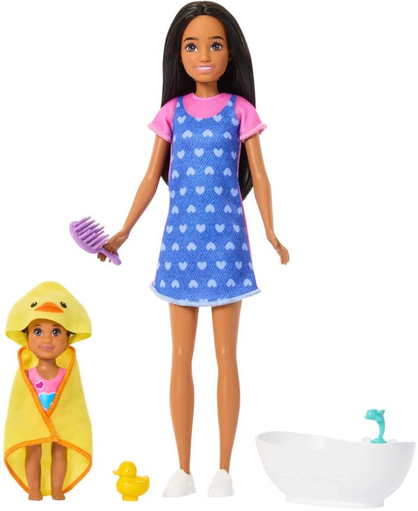 Κούκλα Barbie Skipper Νταντά με Μπανιέρα και Μωρό, Σετ Παιχνιδιού JJB43/JKC16