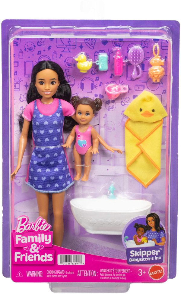 Κούκλα Barbie Skipper Νταντά με Μπανιέρα και Μωρό, Σετ Παιχνιδιού JJB43/JKC16