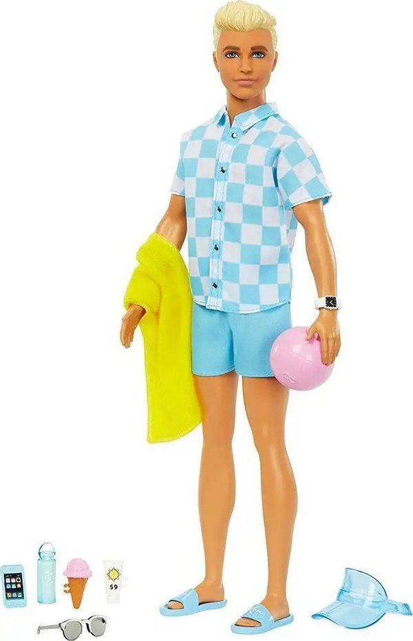 Κούκλα Barbie Barbie Ken στην παραλία Κούκλα + αξεσουάρ (HPL74)