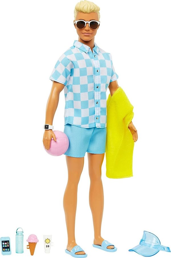 Κούκλα Barbie Barbie Ken στην παραλία Κούκλα + αξεσουάρ (HPL74)