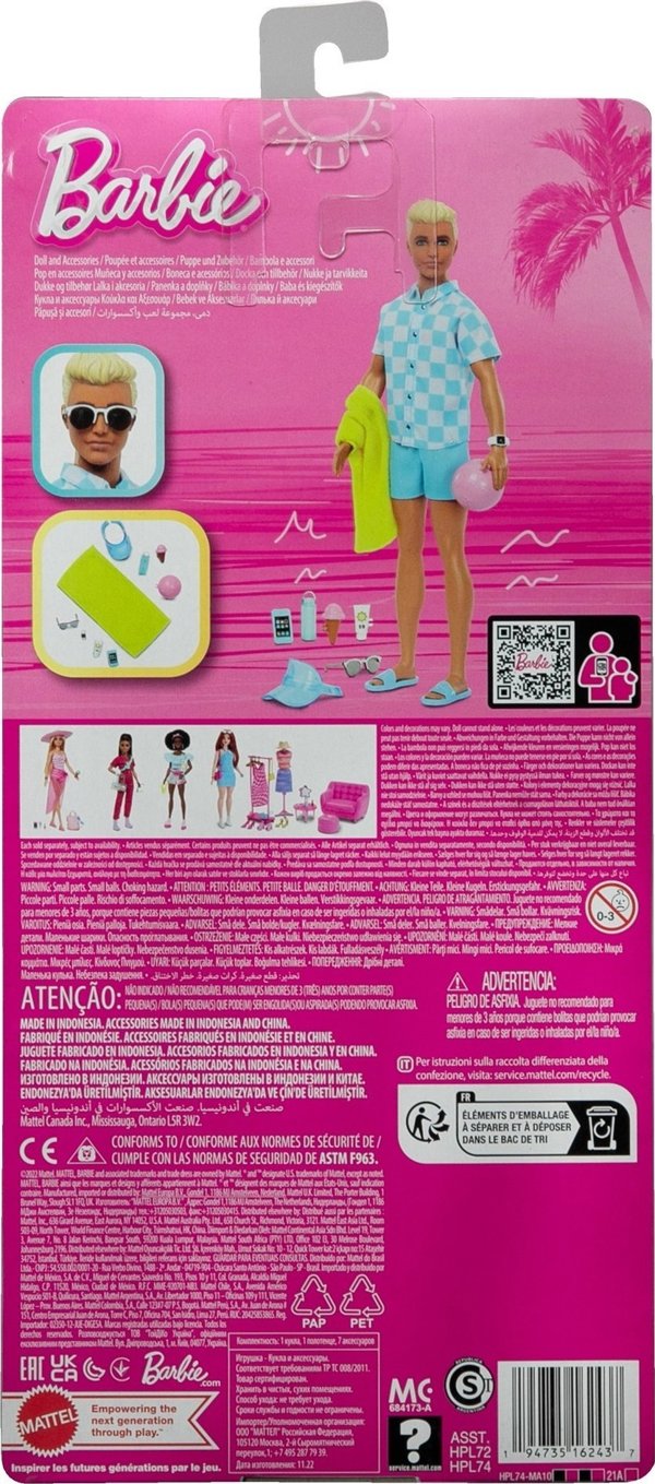 Κούκλα Barbie Barbie Ken στην παραλία Κούκλα + αξεσουάρ (HPL74)