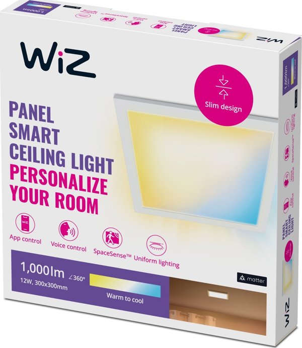 Signify WiZ Panel Φωτιστικό Οροφής LED Τετράγωνο, Tunable White, 1000lm, Λευκό