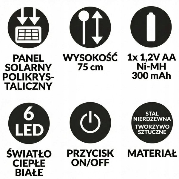 LAMPA SOLARNA TRAWA 6 LED 75CM