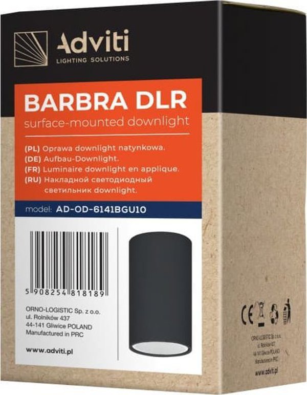 Φωτιστικό Οροφής Orno BARBRA DLR GU10, Spot Downlight, Max 50W, IP20, Στρογγυλό, Μαύρο, Αλουμίνιο, AD-OD-6141BGU10