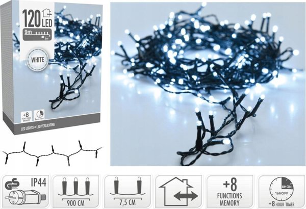 Christmas Decoration Λαμπάκια Δέντρου 120 LED Αλυσίδα Φωτισμού με Χρονοδιακόπτη, Ψυχρό Λευκό