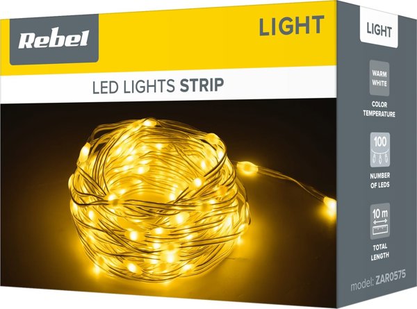 Rebel Light Λαμπάκια Χριστουγεννιάτικα REBEL, Σχοινί Φωτισμού με Εναλλαγή Λειτουργιών, 10μ, Θερμό Λευκό