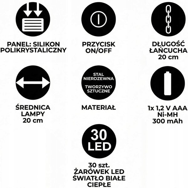 LAMPA SOLARNA BALON 30LED 20x56CM
