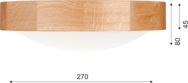 Φωτιστικό Οροφής Lamkur, Ξύλινο από Δρυ, LED 1 Σημείου, Κυρτό, Διάμετρος 27cm