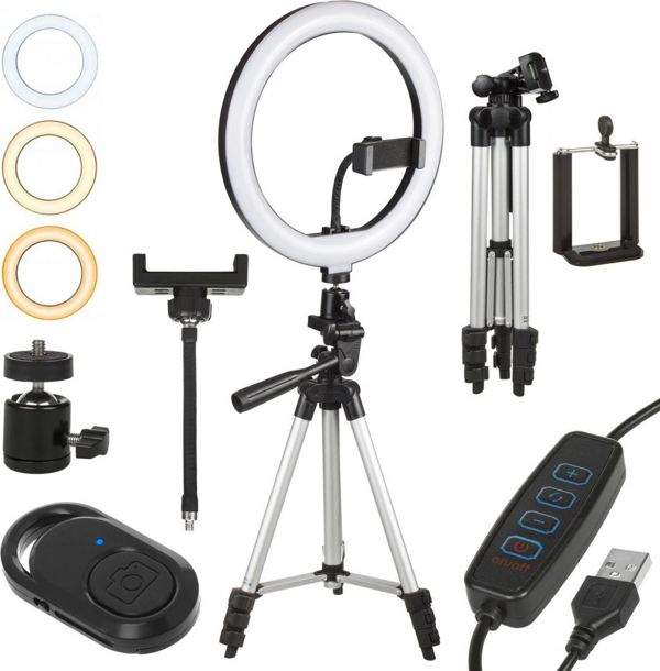 Δακτυλιοειδής λάμπα Maclean MCE610 10" LED 12W με τρίποδο 110 cm