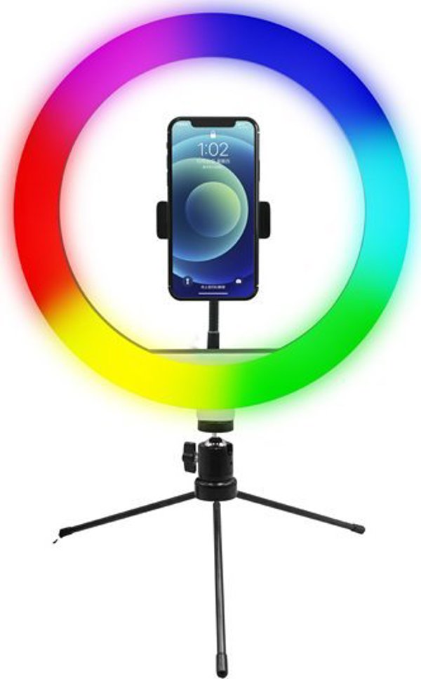 Powerton Ring Light WPRL1RGB 10" RGB LED με Τρίποδο και Βάση Smartphone, Μαύρο