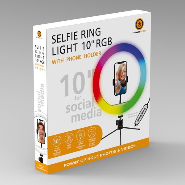 Powerton Ring Light WPRL1RGB 10" RGB LED με Τρίποδο και Βάση Smartphone, Μαύρο