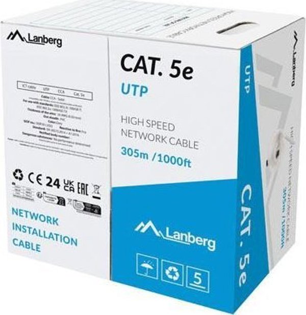 Καλώδιο Δικτύωσης Lanberg UTP Cat.5e 305m CCA, Γκρι, Fluke Passed