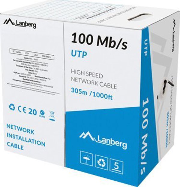 Καλώδιο Lanberg UTP Cat5e 305m CCA Μαύρο - Δικτύωση Ethernet