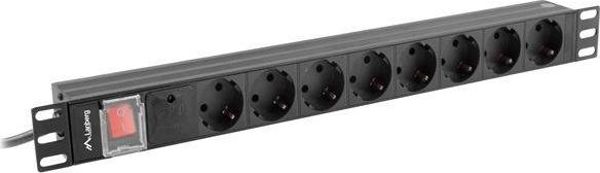 Lanberg Πολύπριζο Rack PDU 1U 8x Schuko 16A, 2m, PDU-08E-0200-BK, Μαύρο