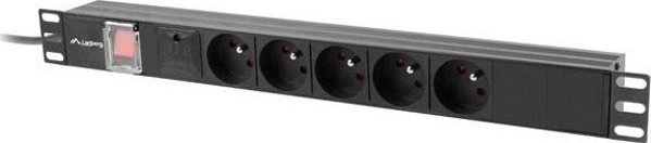 Lanberg Πολύπριζο Rack 19" 1U, 5x230V, 16A, Καλώδιο 2m, Μαύρο, C14