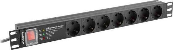 Lanberg Πολύπριζο PDU-PRO-07F-0200-BK 19" 1U 16A 7x Schuko, 2m, Μαύρο