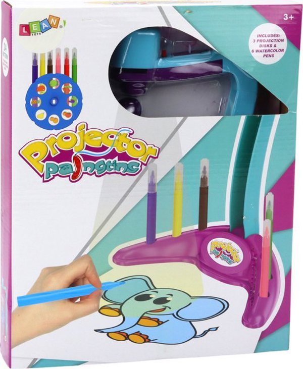 LeanToys Προβολέας Σχεδίου για Παιδιά με 3 Ανταλλάξιμους Δίσκους και Μαρκαδόρους, Μωβ