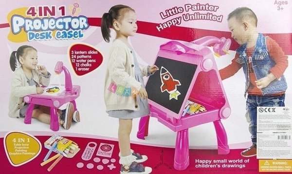 LeanToys Παιδικός Πίνακας Ζωγραφικής με Προβολέα, Κιμωλίες και Στυλό, 49 εκ.