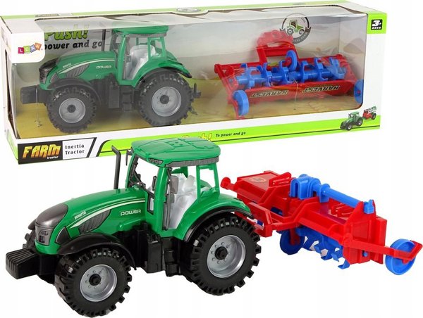 LeanToys Τρακτέρ με Άροτρο, Πλαστικό, Κλίμακα 1:18, Κόκκινο