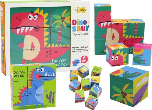 LeanToys Εκπαιδευτικό Παζλ 6 σε 1, Κύβοι με Δεινόσαυρους, 9 Τεμάχια, Πλαστικό, Για παιδιά από 3 ετών